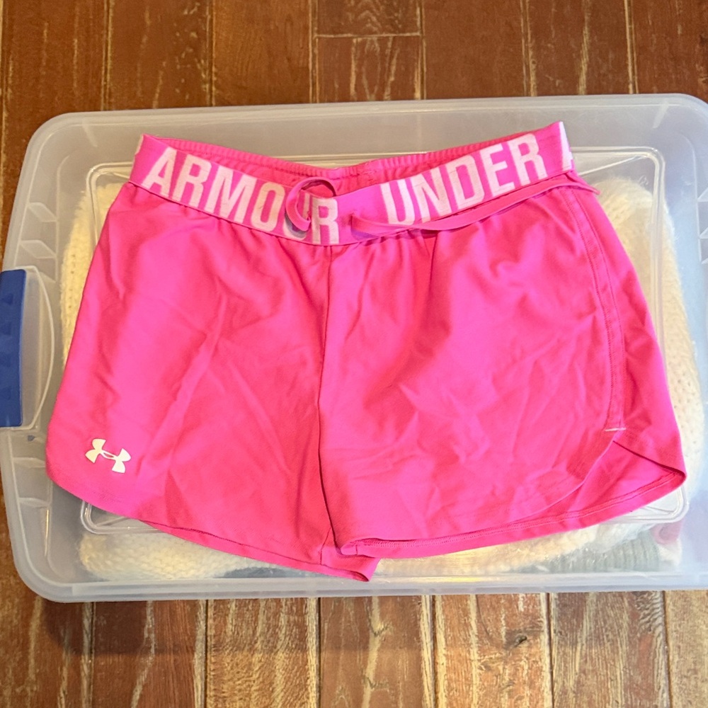 Under Armour Women’s Bright Pink Athletic Shorts with Branded Waistband